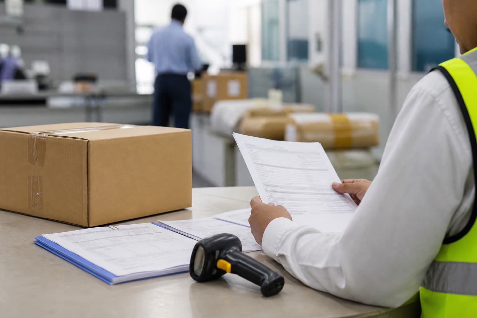 Export carton with commercial invoice and packing list prepared for customs clearance on international courier from India