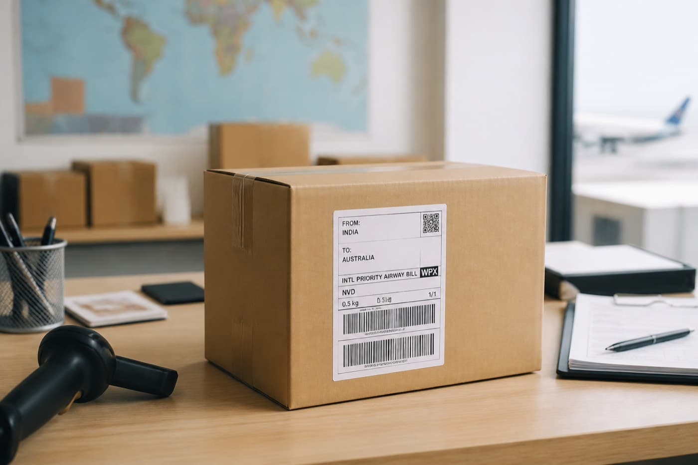 International courier service carton ready for worldwide shipping from Delhi NCR
